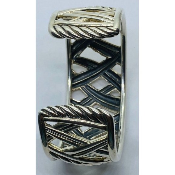 David Yurman Sterling Silver 18k Gold Papyrus Two Tone Wide Cuff Bangle Bracelet - Picture 6 of 10